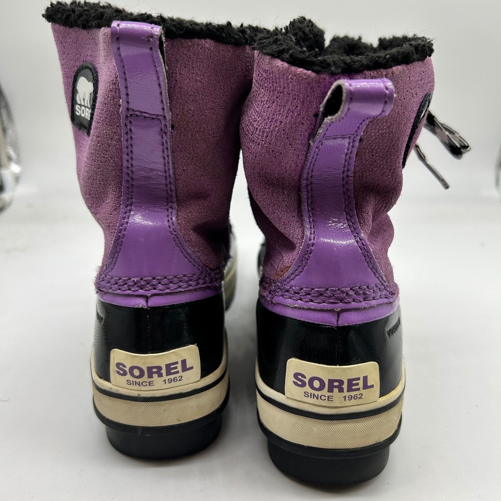 Sorel Tivoli Mid Purple Black Waterproof Boots Lace Up Youth Size 5 - Picture 4 of 7